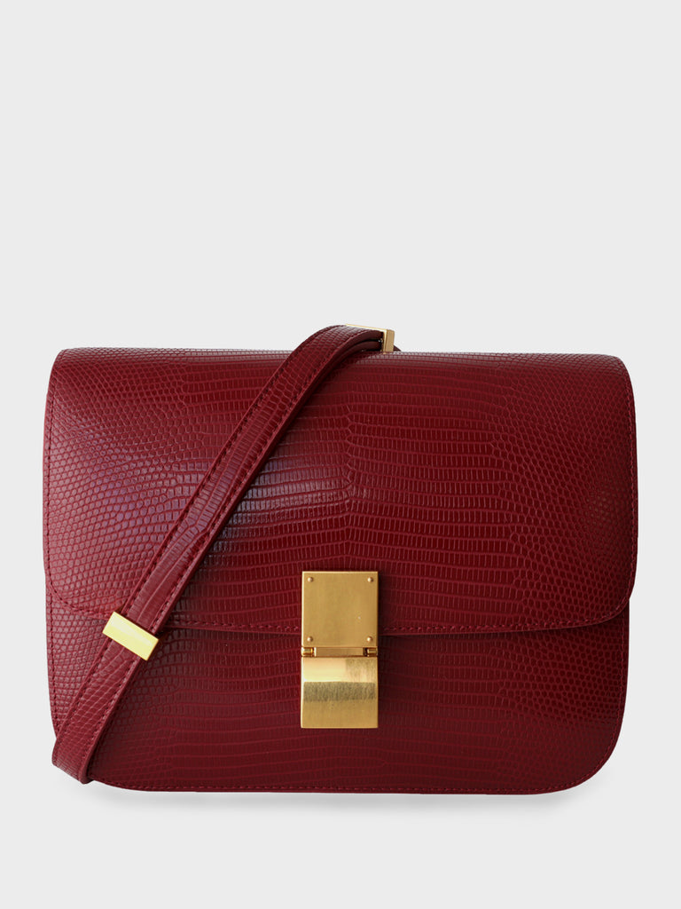 Classic Bag In Lizard-Embossed Leather Box Bag Square Cassette Shoulder Bag - POPBAE