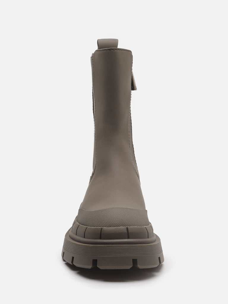 Women's Round Toe Chunky Sole Low Heel Solid Rubberized Chelsea Boots Zip Side - POPBAE