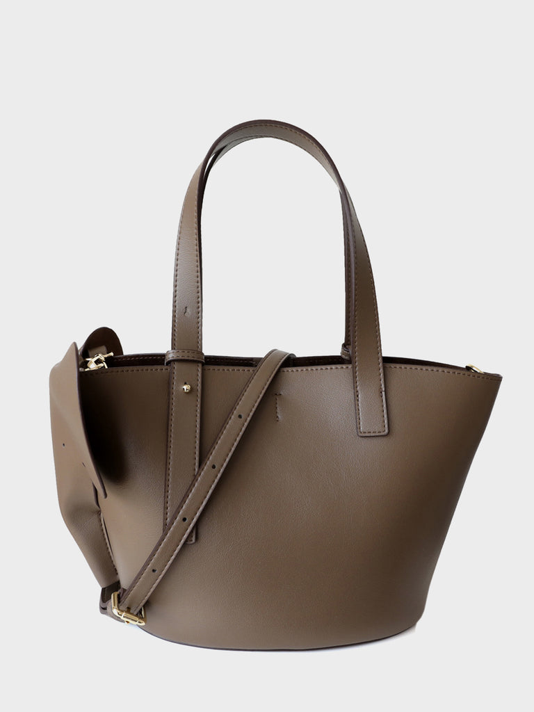 Leather Top Handle Elephant Embellishment Bucket Tote Bag Open-top Basket Shoulder Bag - POPBAE