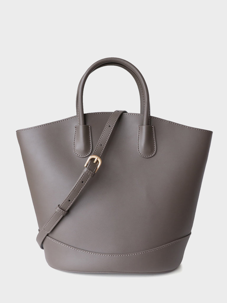 Leather Tote Bag Top-handle Ellipse Bottom Shoulder Bag - POPBAE