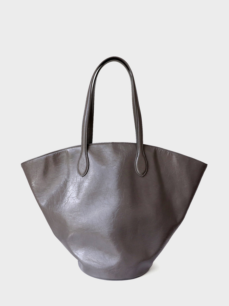 Wax Leather Tote Bag Top-handle Round Bottom Shoulder Bag - POPBAE