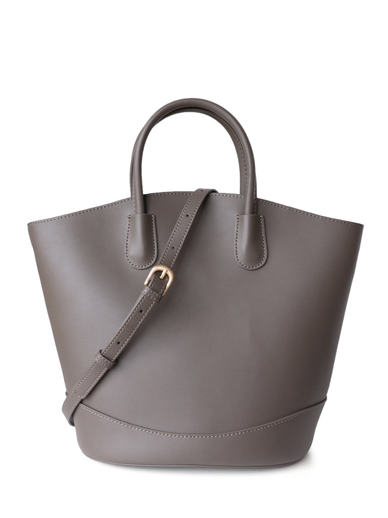 Leather Tote Bag Top-handle Ellipse Bottom Shoulder Bag - POPBAE