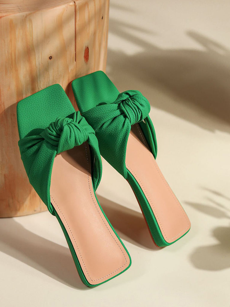 Bow-knot Square Peep Toe Flat - POPBAE