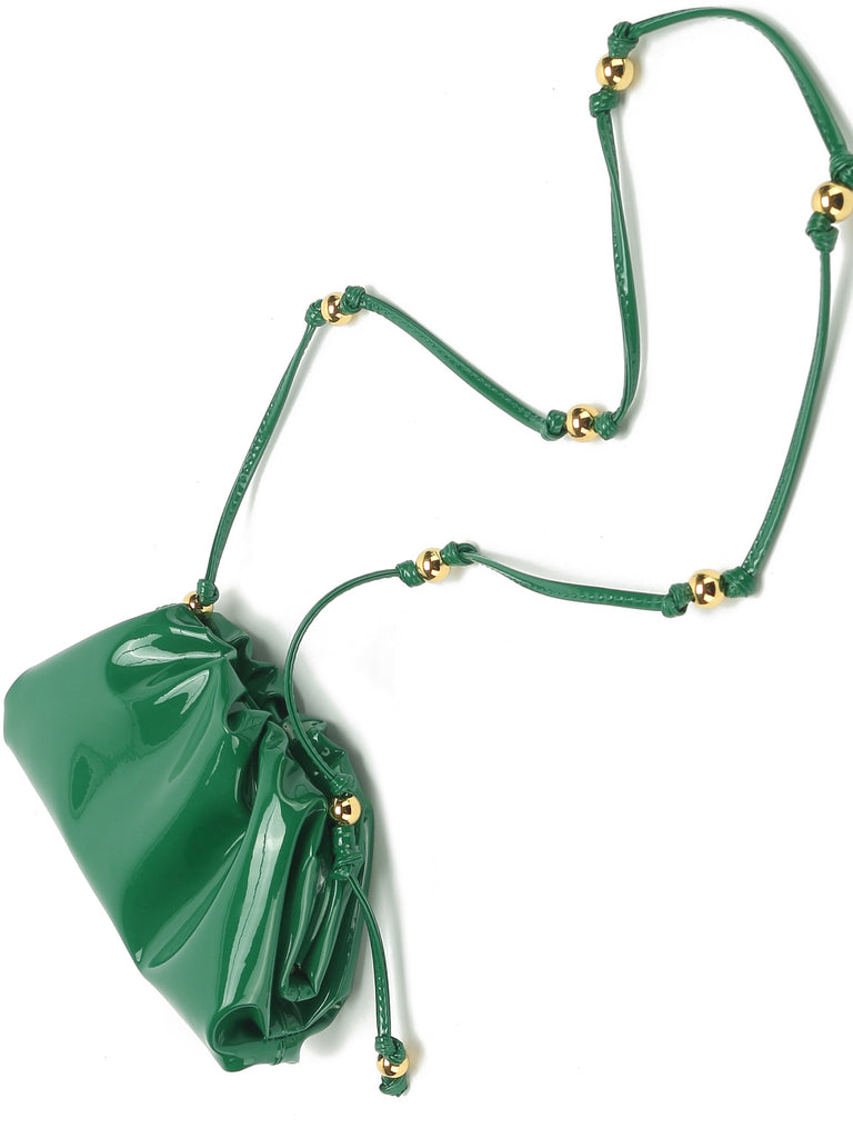 Women's Mini Cloud Pouch Ruched Dumpling Bag Patent Leather Clutch - POPBAE