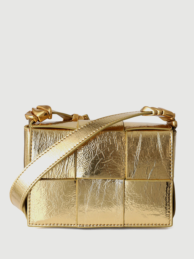 Mini Square Padded Cassette Bag Woven Leather Shoulder Bag Crossbody Handbag - POPBAE