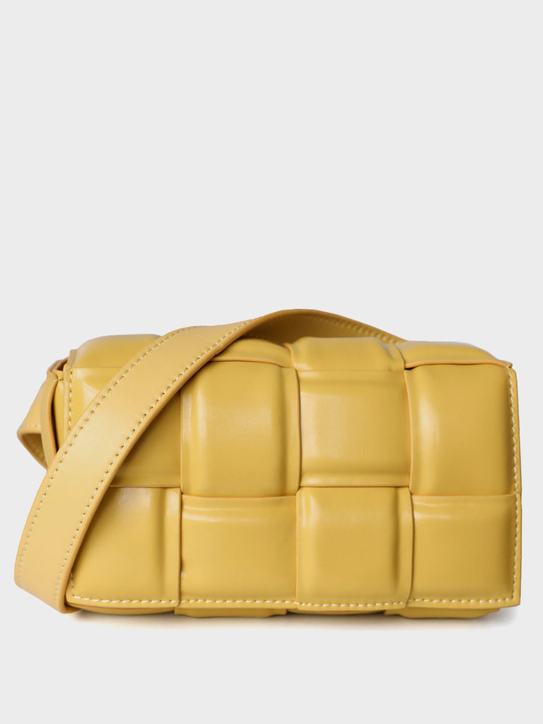 Cassette Leather Fanny Pack Padded Clutch Bag Woven Square Crossbody Bag - POPBAE