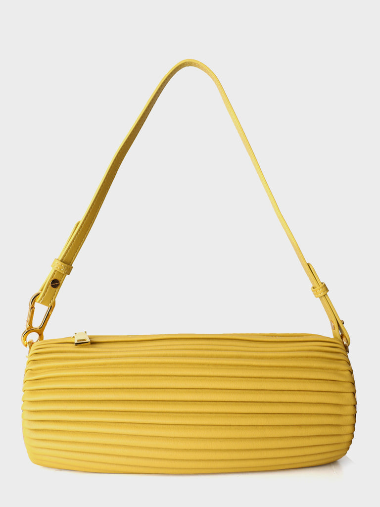 Leather Bracelet Drum Pleated Shoulder Bag Baguette Pouch - POPBAE