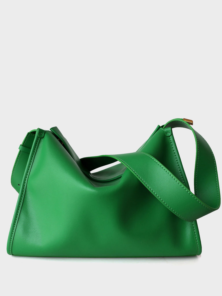 Women's Minimal Soft Leather Pillow Shoulder Bag Single Wide Shoulder Strap Hobo Tote Bag - POPBAE
