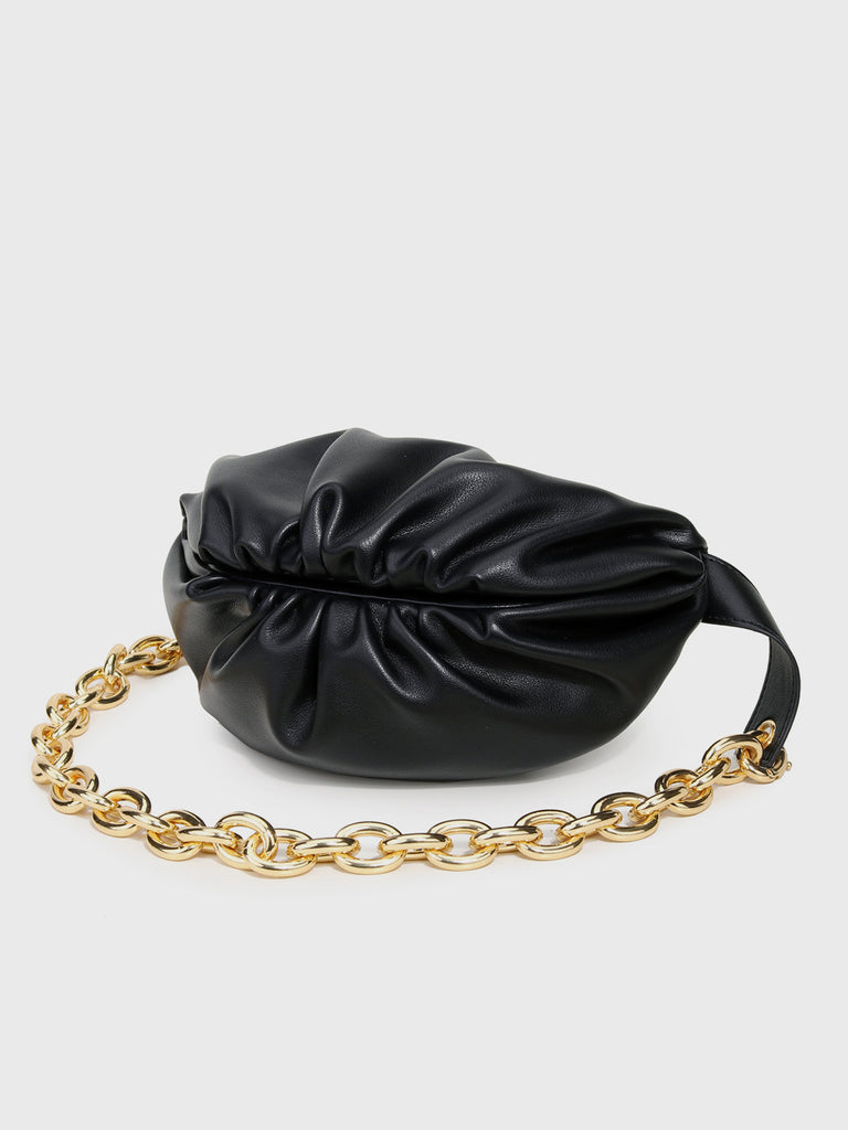 BOTTEGA VENETA The Chain Pouch black leather belt bag