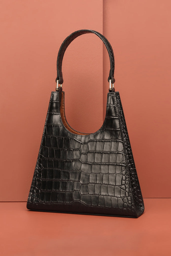 Women's 90s Designer Classic Crocodile Shoulder Handbag One Handle Minimalist Tote Bag - POPBAE