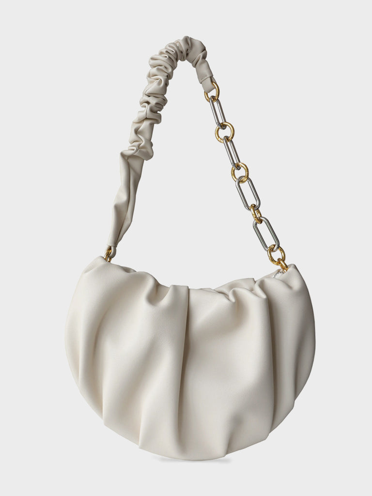 Ruched Crescent Hobo Bag Golden Chain Puffy Soft Leather Cloud Shoulder Bag - POPBAE