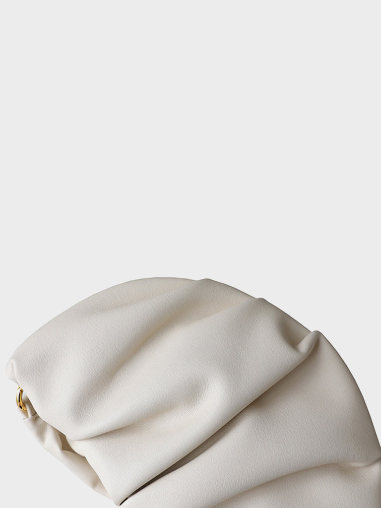 Ruched Crescent Hobo Bag Golden Chain Puffy Soft Leather Cloud Shoulder Bag - POPBAE