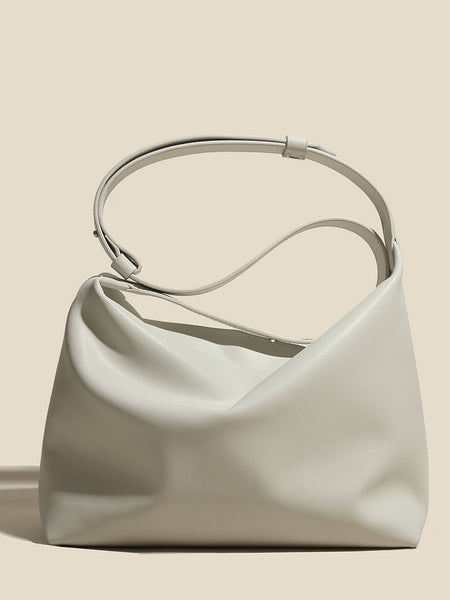 Women's Minimal Soft Leather Shoulder Bag Single Strap Hobo Tote Bag - POPBAE