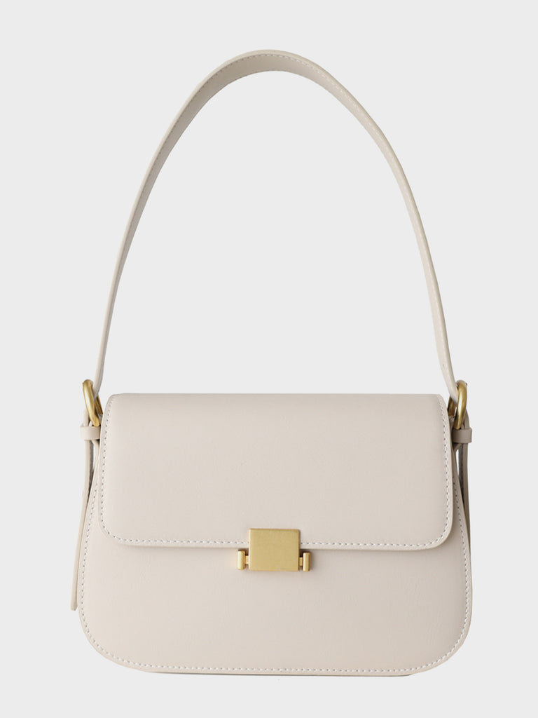 Women's French Baguette Shoulder Bag 90s Vintage Flap Top Handbag Gold Hardware - POPBAE