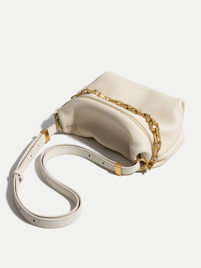 Women's Puffy Small Leather Shoulder Bag Cloud Bucket Pouch Gold Chain ...