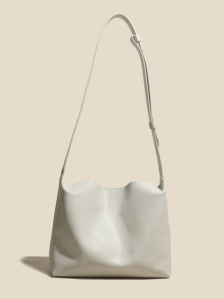 Women's Minimal Soft Leather Shoulder Bag Single Strap Hobo Tote Bag - POPBAE