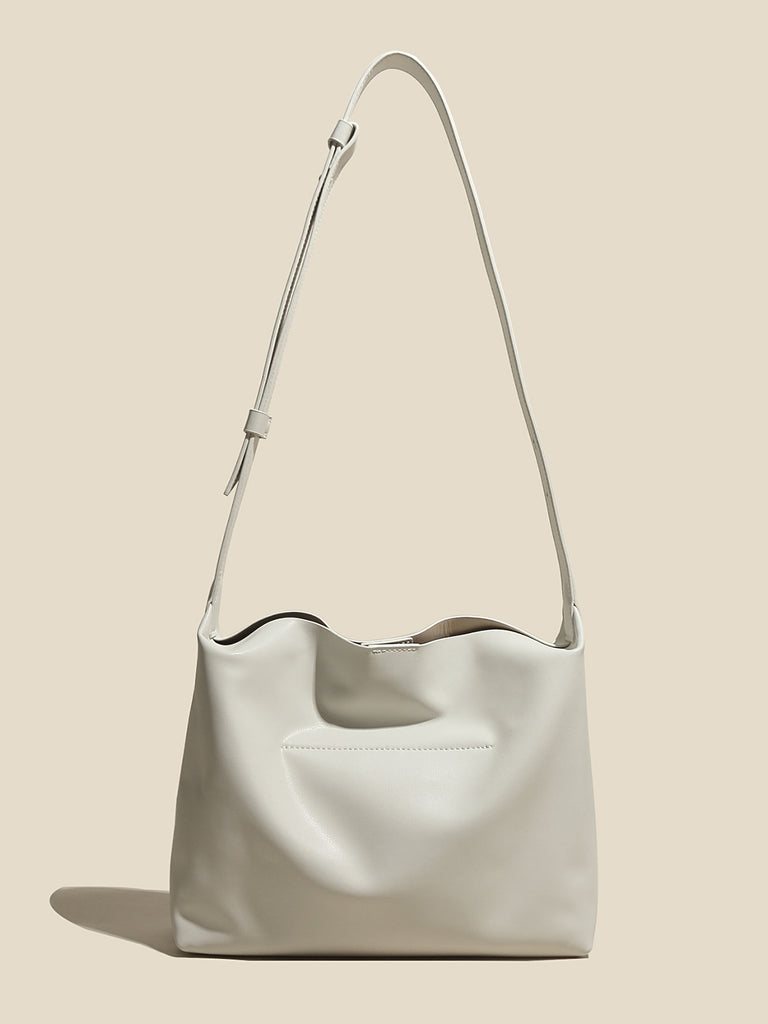Women's Minimal Soft Leather Shoulder Bag Single Strap Hobo Tote Bag - POPBAE