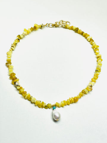 Natural Stone Yellow Opal Baroque Pearl Drops Necklace | SAWUBONA - POPBAE
