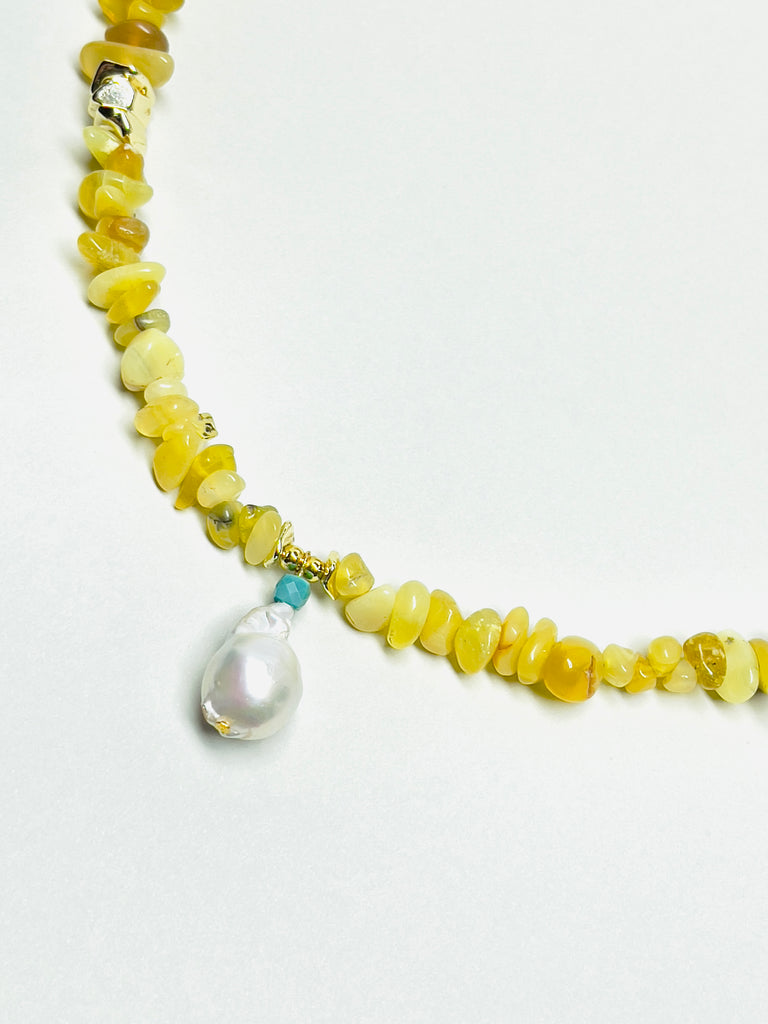 Natural Stone Yellow Opal Baroque Pearl Drops Necklace | SAWUBONA - POPBAE
