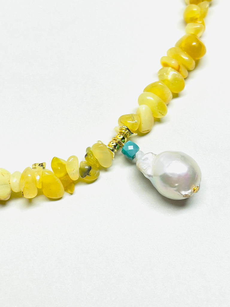Natural Stone Yellow Opal Baroque Pearl Drops Necklace | SAWUBONA - POPBAE