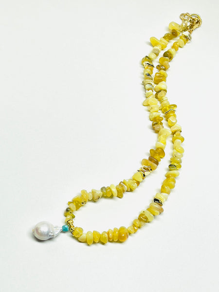 Natural Stone Yellow Opal Baroque Pearl Drops Necklace | SAWUBONA - POPBAE