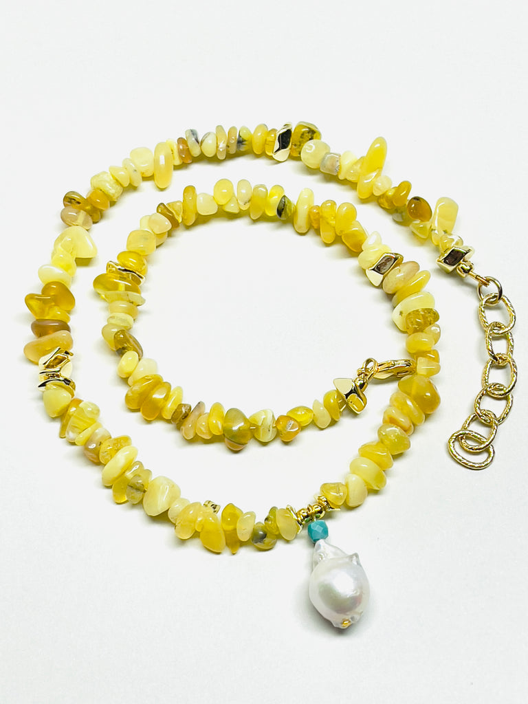 Natural Stone Yellow Opal Baroque Pearl Drops Necklace | SAWUBONA - POPBAE