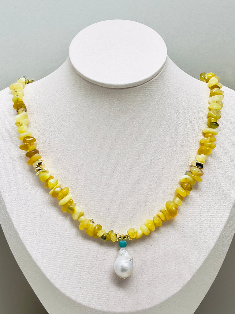 Natural Stone Yellow Opal Baroque Pearl Drops Necklace | SAWUBONA - POPBAE