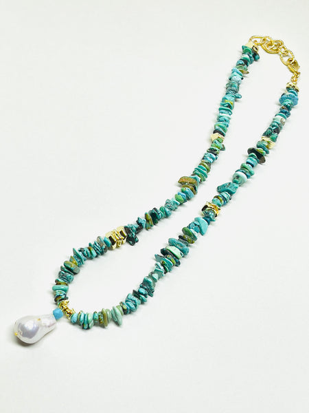 Natural Stone Turquoise Baroque Pearl Drops Necklace | SAWUBONA - POPBAE