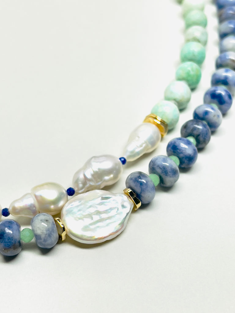 Natural Stone Amazonite Baroque Pearl Double Layer Necklace  | SAWUBONA - POPBAE