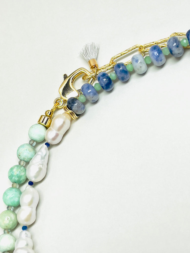 Natural Stone Amazonite Baroque Pearl Double Layer Necklace  | SAWUBONA - POPBAE