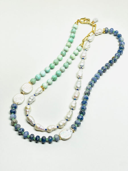 Natural Stone Amazonite Baroque Pearl Double Layer Necklace  | SAWUBONA - POPBAE