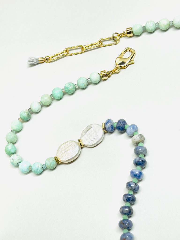 Natural Stone Amazonite Baroque Pearl Double Layer Necklace  | SAWUBONA - POPBAE