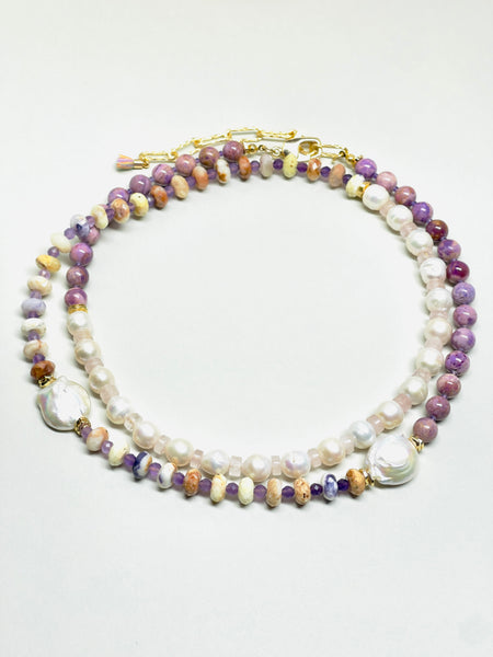 Natural Stone Purple Mica&Opal Baroque Pearl Necklace  | SAWUBONA - POPBAE