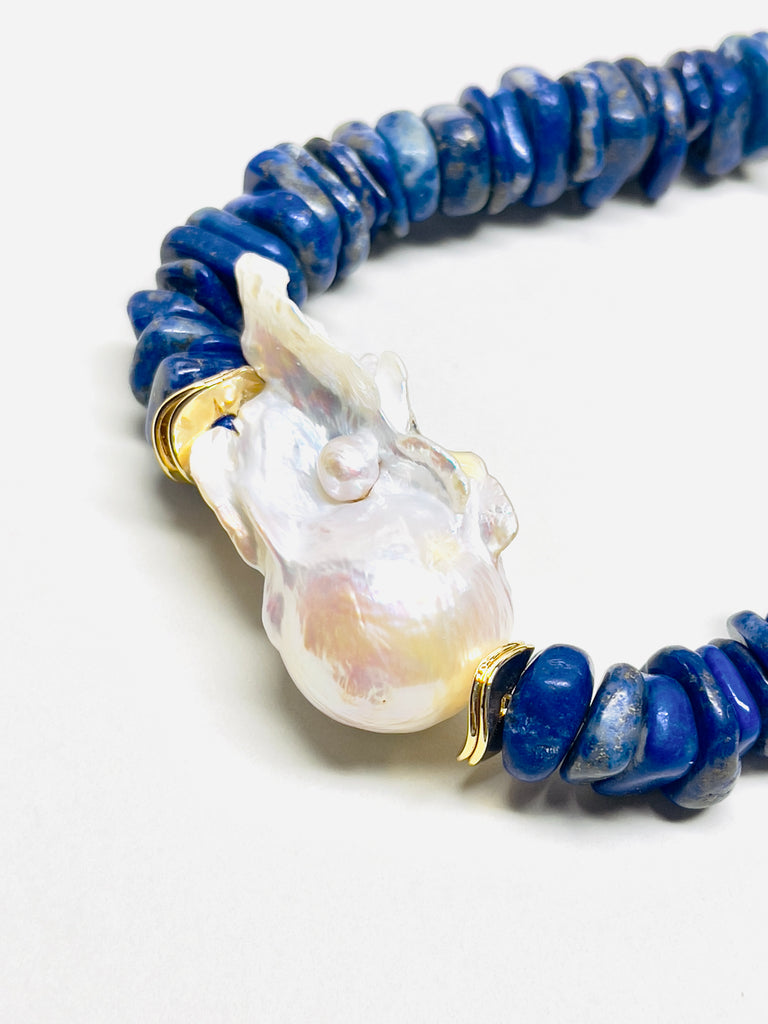Natural Stone Lapis Lazuli Chocker Freshwater Baroque Pearl Necklace | SAWUBONA - POPBAE