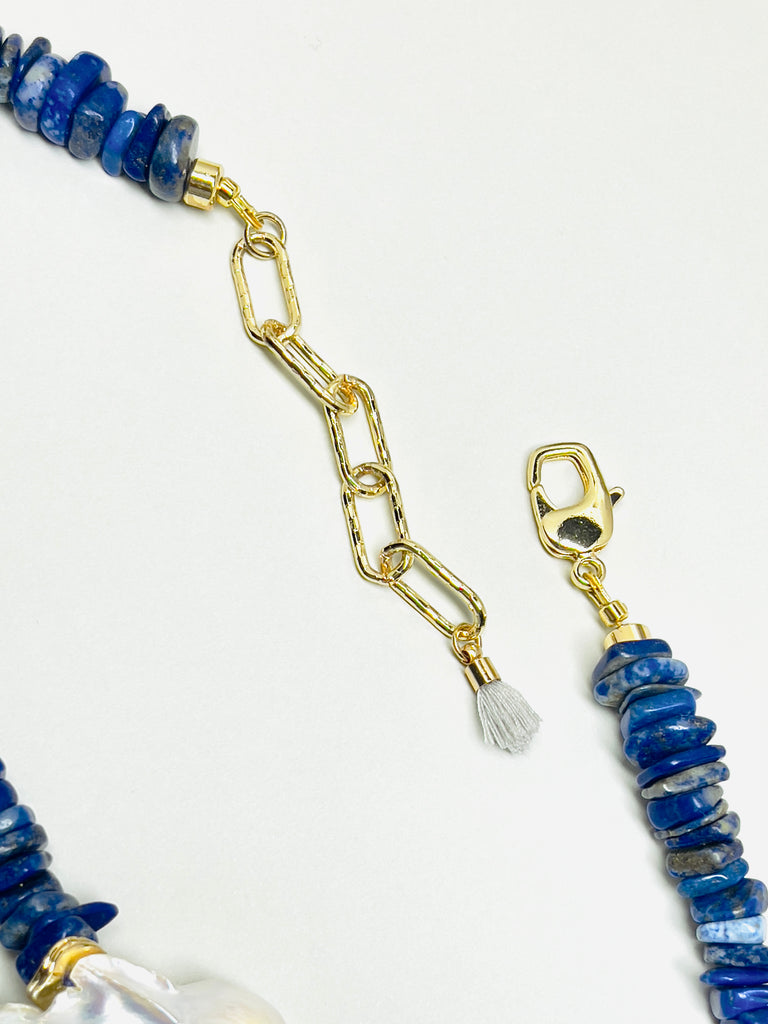 Natural Stone Lapis Lazuli Chocker Freshwater Baroque Pearl Necklace | SAWUBONA - POPBAE