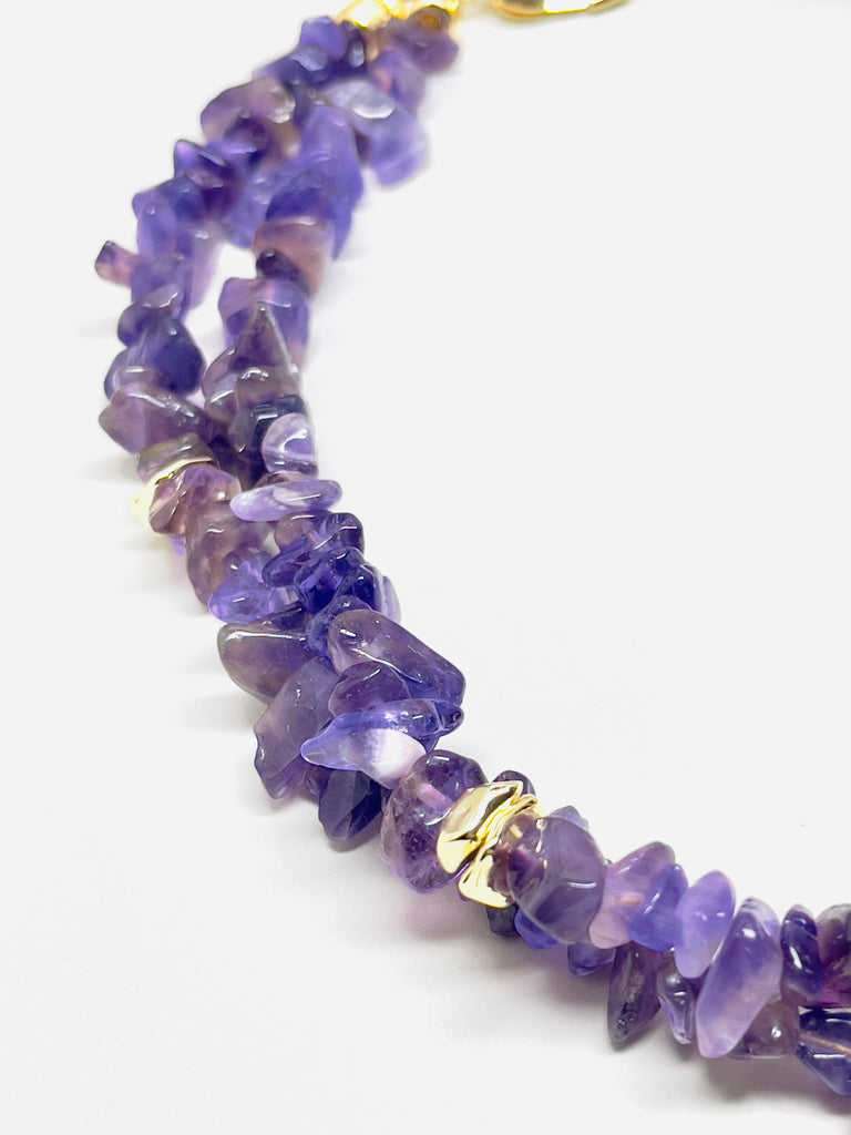 Handmade Natural Purple Crystal Choker Double Layer Amethyst Necklace | SAWUBONA - POPBAE