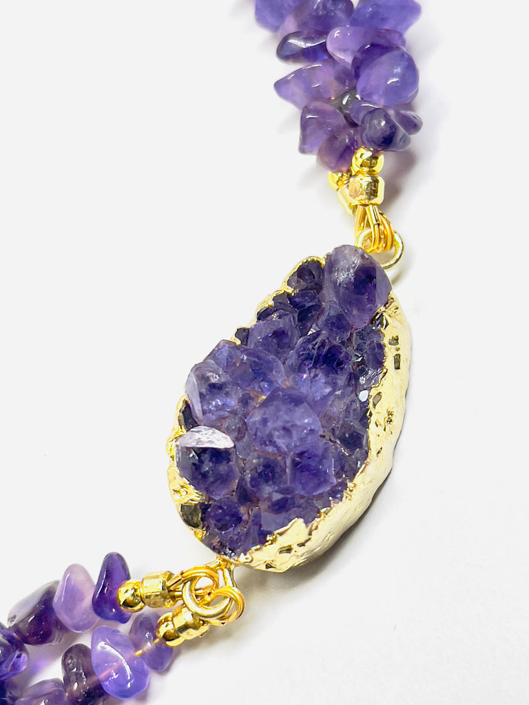 Handmade Natural Purple Crystal Choker Double Layer Amethyst Necklace | SAWUBONA - POPBAE