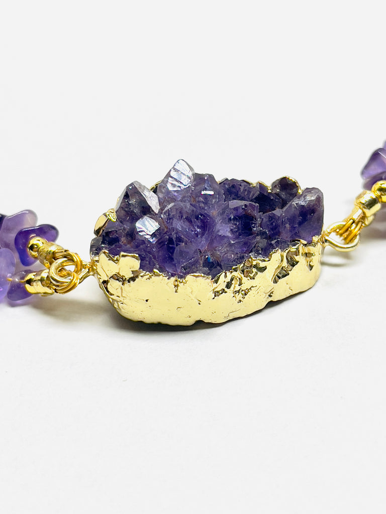 Handmade Natural Purple Crystal Choker Double Layer Amethyst Necklace | SAWUBONA - POPBAE
