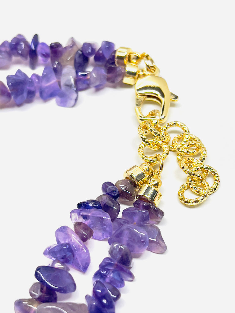 Handmade Natural Purple Crystal Choker Double Layer Amethyst Necklace | SAWUBONA - POPBAE
