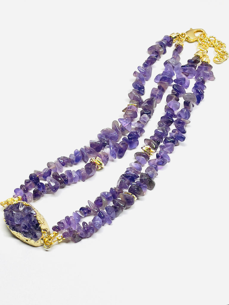 Handmade Natural Purple Crystal Choker Double Layer Amethyst Necklace | SAWUBONA - POPBAE