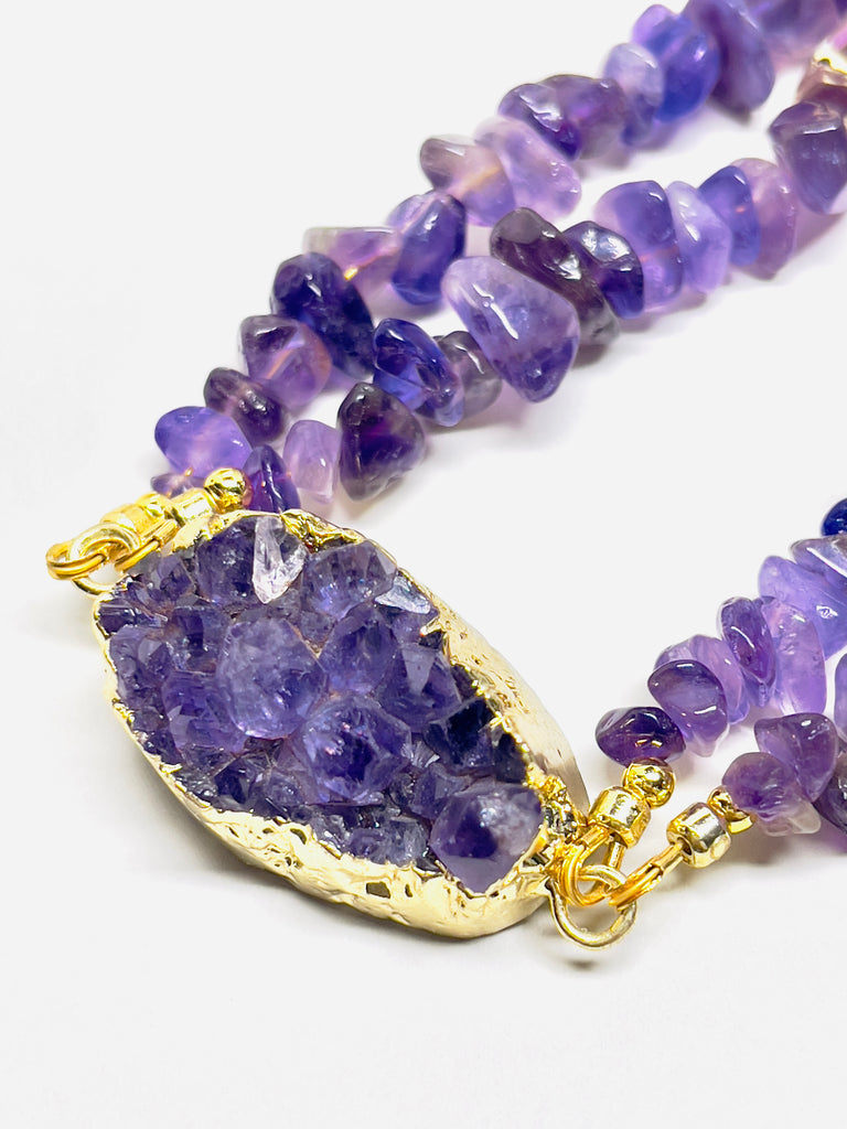 Handmade Natural Purple Crystal Choker Double Layer Amethyst Necklace | SAWUBONA - POPBAE
