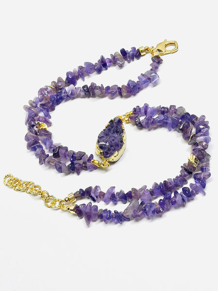 Handmade Natural Purple Crystal Choker Double Layer Amethyst Necklace | SAWUBONA - POPBAE