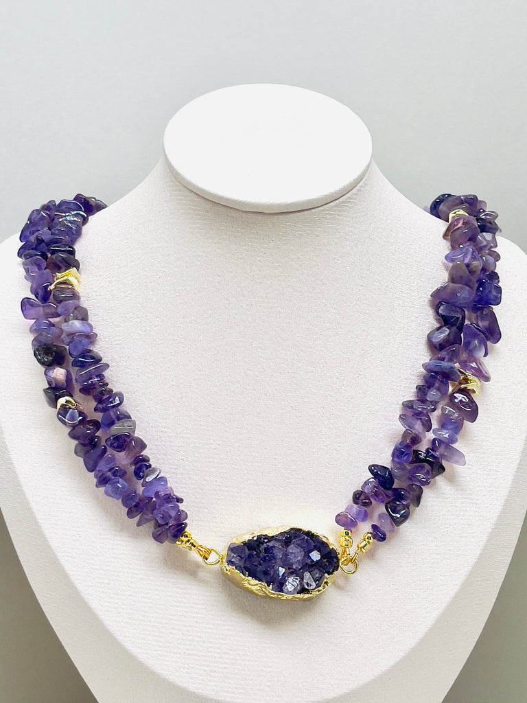 Handmade Natural Purple Crystal Choker Double Layer Amethyst Necklace | SAWUBONA - POPBAE