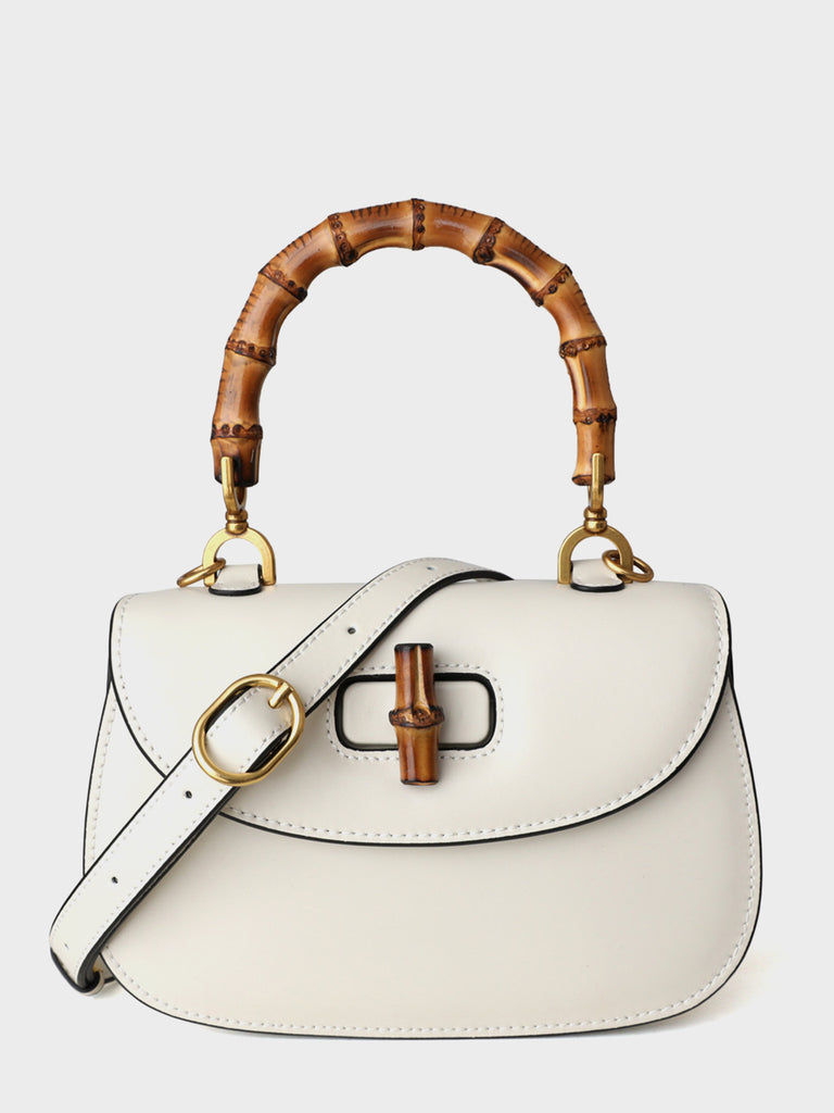Women's Saddle Bag 90s Vintage Flap Top Shoulder Handbag Bamboo Handle Clutc - POPBAE