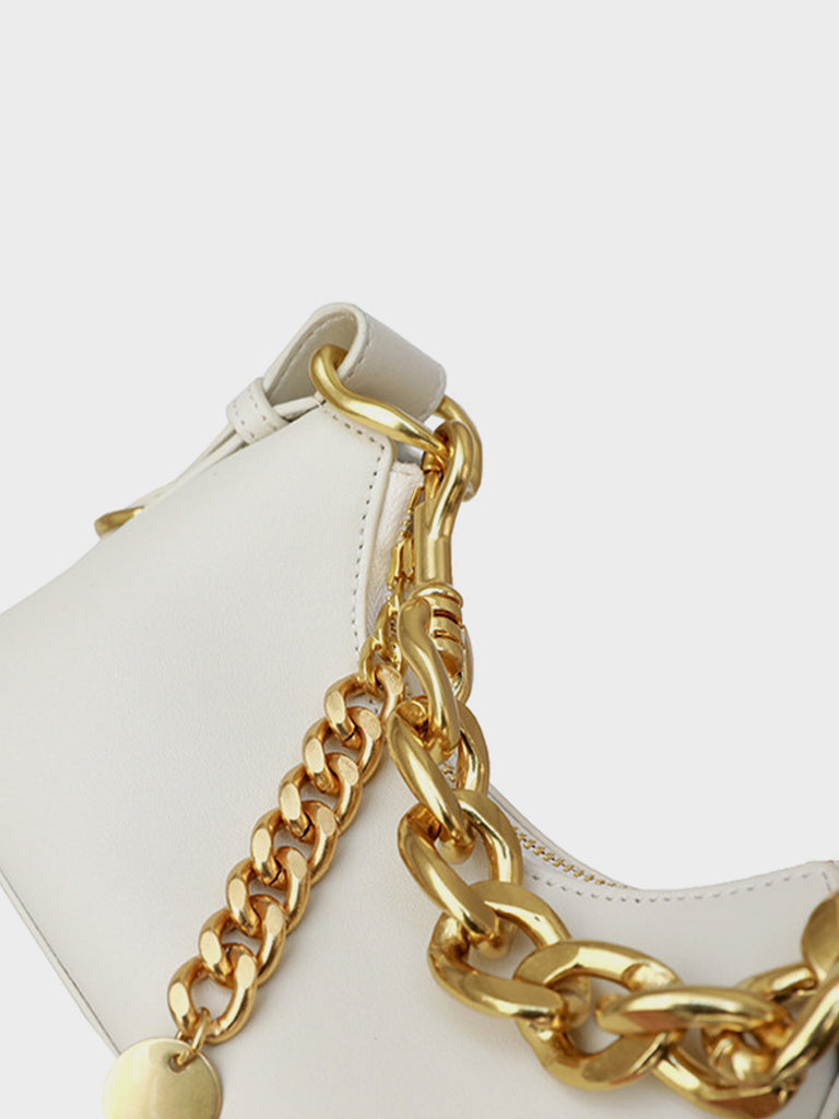 Faux Leather Chain Baguette Bag