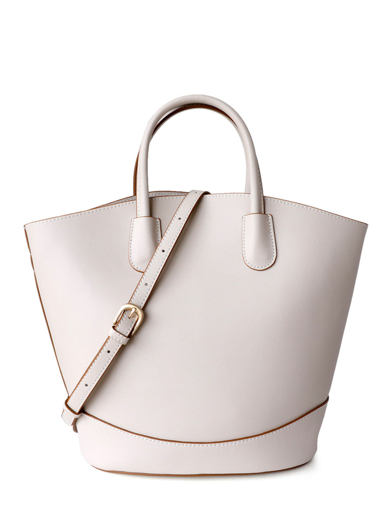 Leather Tote Bag Top-handle Ellipse Bottom Shoulder Bag - POPBAE