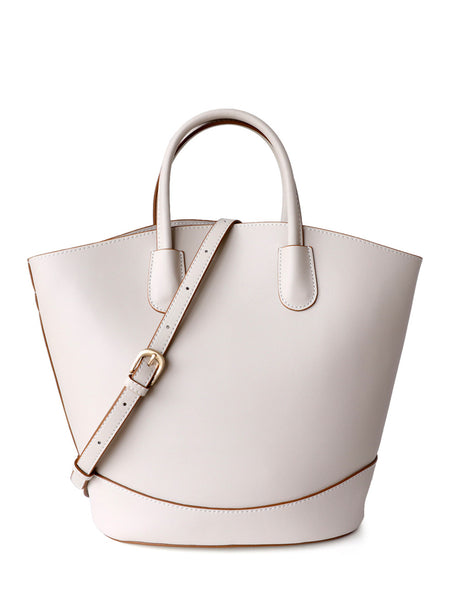 Leather Tote Bag Top-handle Ellipse Bottom Shoulder Bag - POPBAE