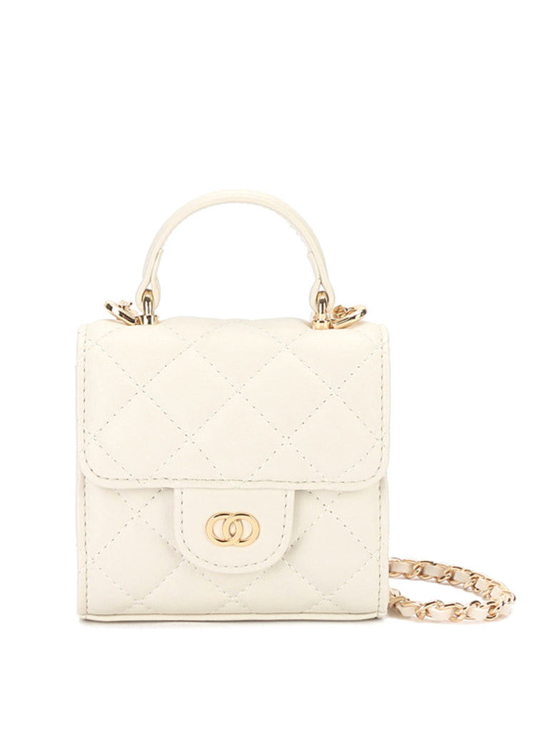 Mini Top-handle Lattice Bag Gold Chain Strap Diamond-quilted Box Shoulder Bag - POPBAE