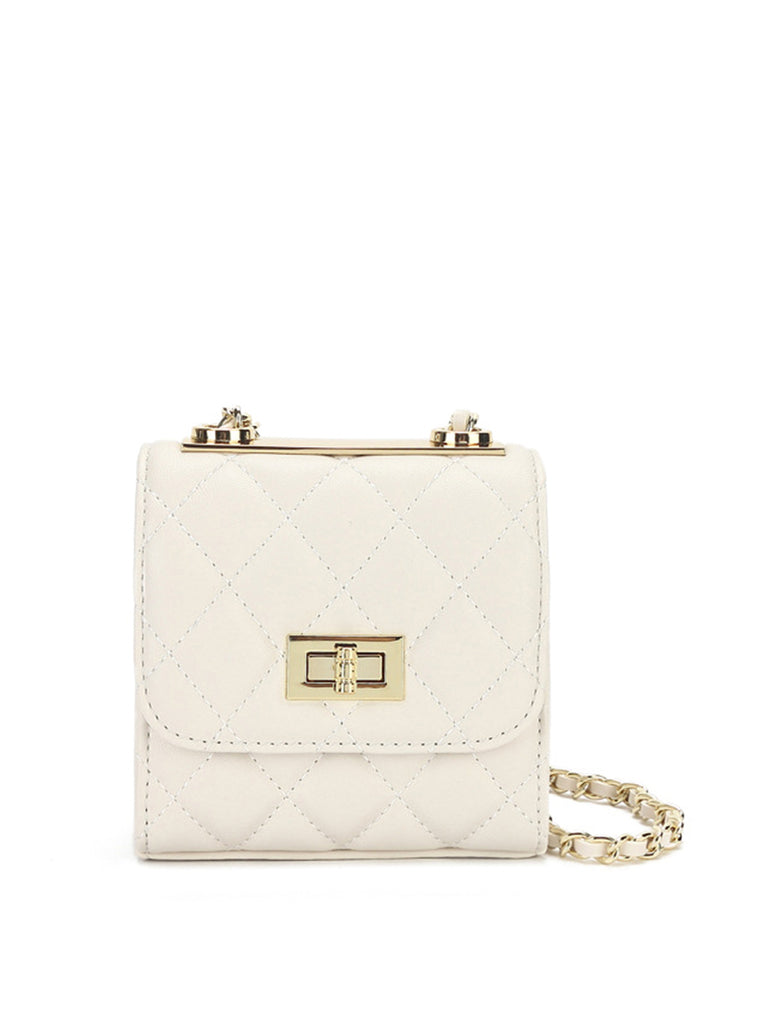 Mini Lattice Flap Bag Golden Chain Strap Diamond-quilted Box Shoulder Bag - POPBAE