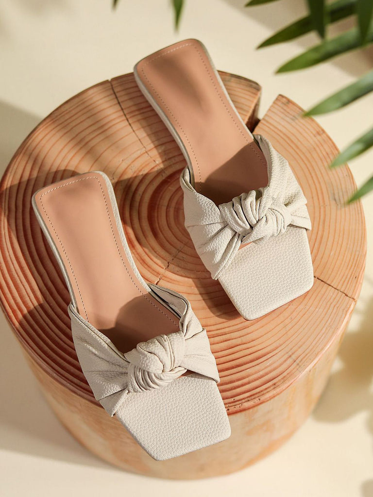 Bow-knot Square Peep Toe Flat - POPBAE
